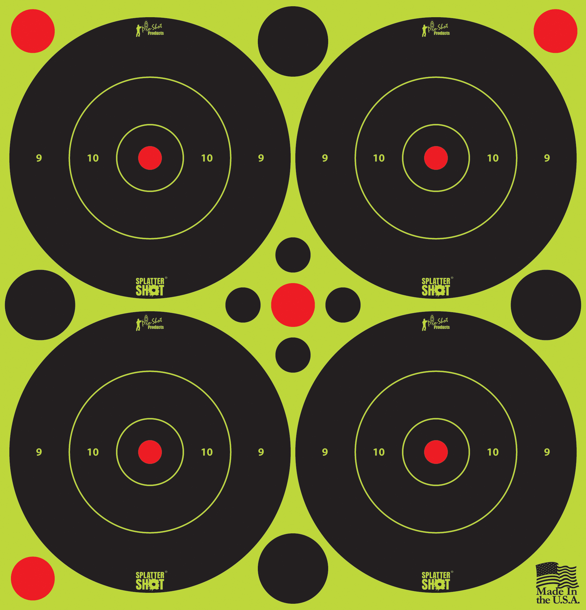 Pro-Shot 3BGREEN48 SplatterShot Black/Green Self-Adhesive Paper Impact Enhancement 3" Bullseye 144 Targets/12 Sheets Includes Pasters