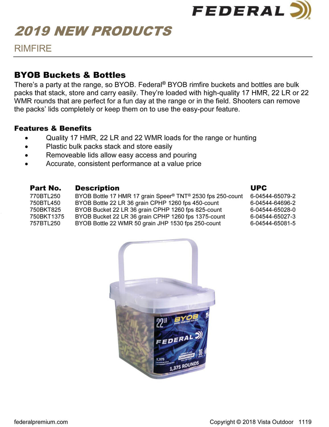 Federal 770BTL250 Champion Training BYOB 17HMR 17gr Speer TNT Jacketed Hollow Point 250rd Box/8 Case - Image 2