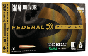 Federal GM6CRDM1 Premium Gold Medal 6mmCreedmoor 107gr Sierra MatchKing BTHP 20rd Box