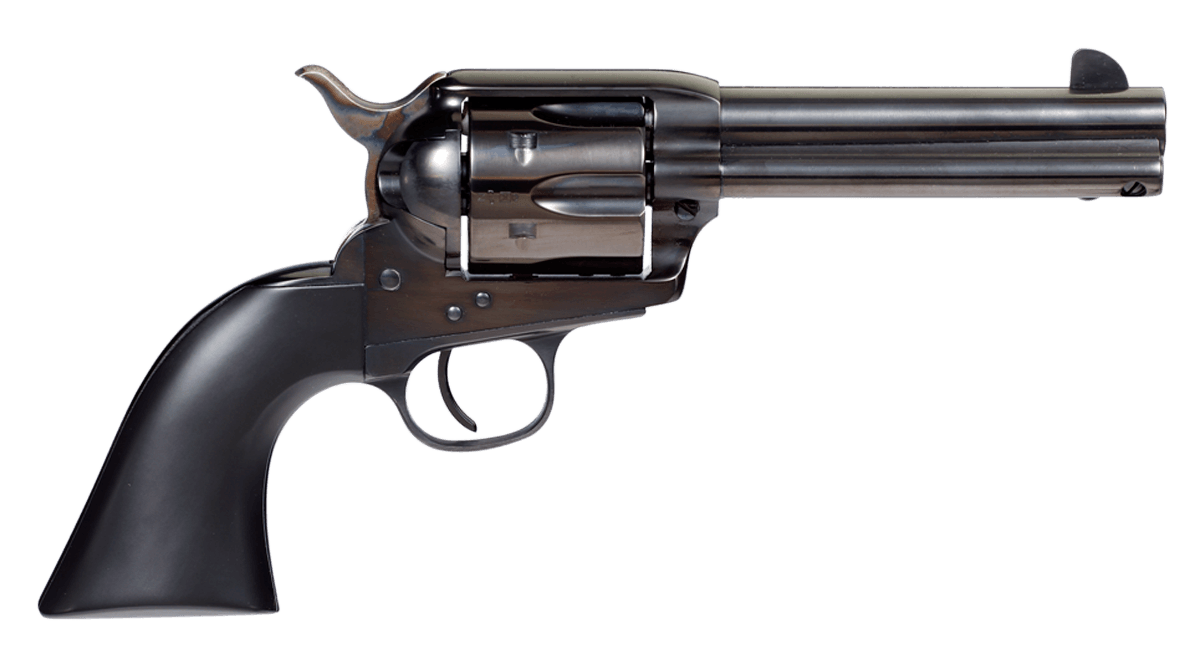 Taylors & Company 555161 Devil Anse 45 Colt (LC) Caliber with 4.75" Blued Finish Barrel 6rd Capacity Blued Finish Cylinder Color Case Hardened Finish Steel Frame & Matte Black Wood Grip