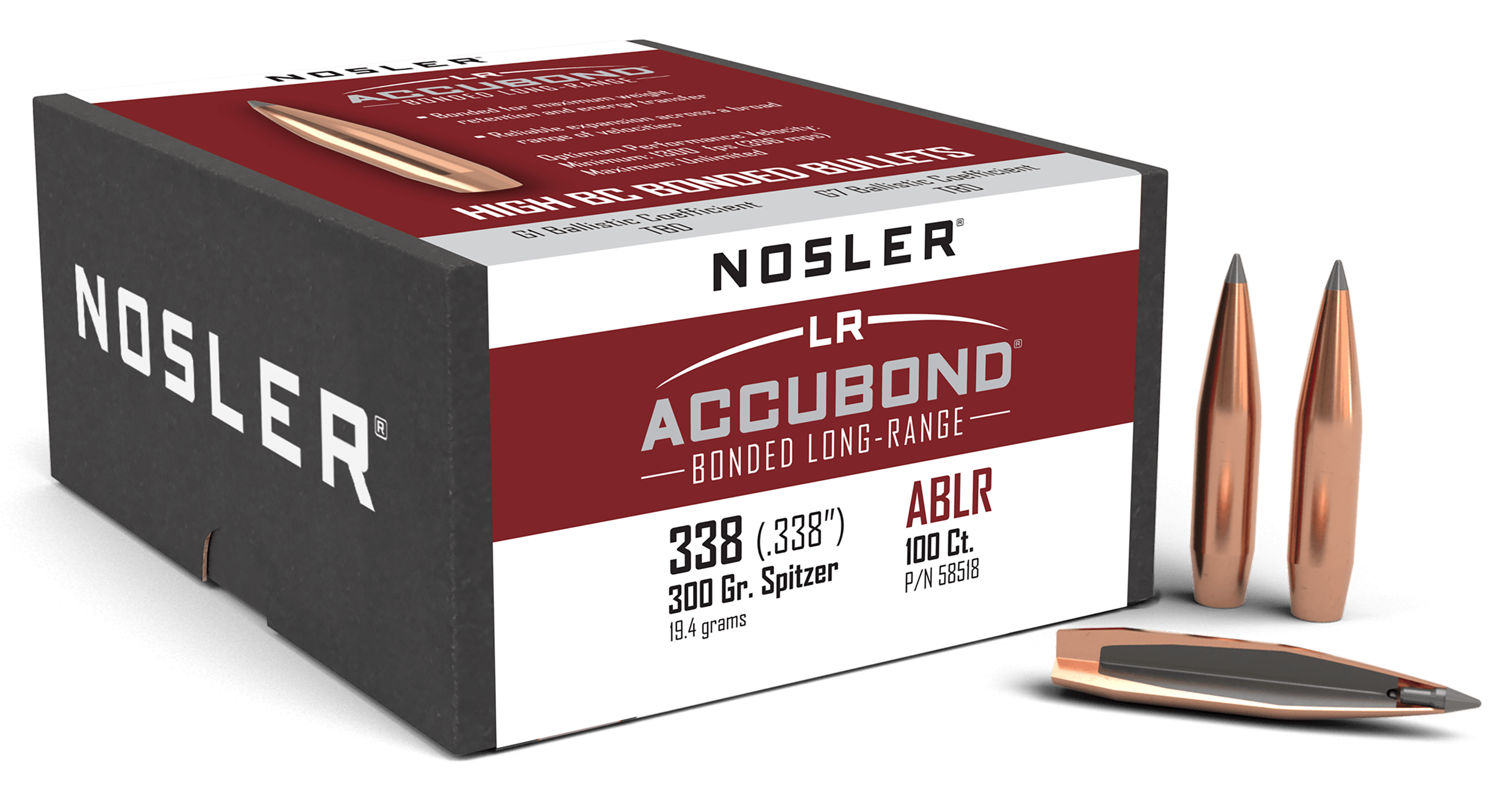 Nosler 58518 AccuBond Long Range 338 Cal .338 300 gr Spitzer Point/ 100rd Box