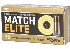 Sig Sauer E9MMA3COMP50 Match Elite Competition 9mm Luger 147 gr V Crown Jacketed Hollow Point 50rd Box