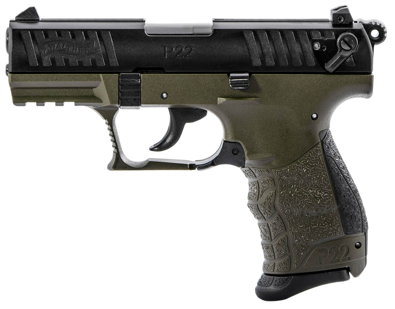 Walther Arms 5120715 P22Q Military 22 LR 10+1 3.42" Black Steel Threaded Barrel Matte Black Tenifer Serrated Slide OD Green Polymer Frame w/Picatinny Rail Black w/Interchangeable Backstrap Grip Bobbed Hammer Manual Thumb Safety Ambidextrous - Image 2