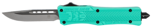 CobraTec Knives STFCTK1SDNS CTK-1  Small 2.75" OTF Drop Point Plain D2 Steel Blade/Tiffany Blue Aluminum Handle Features Glass Breaker Includes Pocket Clip