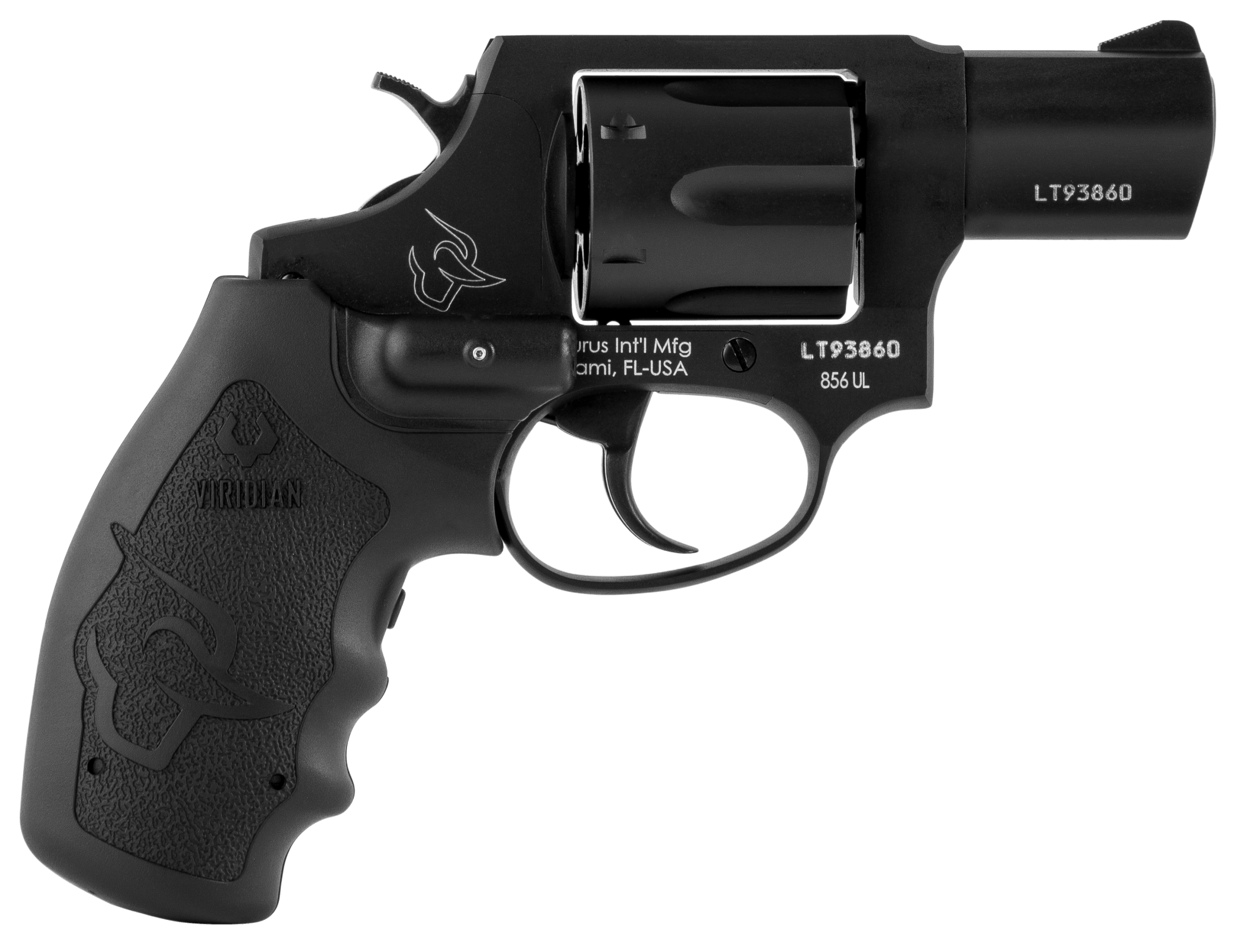 Taurus 2856021ULVL 856 Ultra-Lite 38 Special 6 Shot 2" Matte Black Finish Barrel Matte Black Finish Cylinder Matte Black Anodized Finish Aluminum Frame Finger Grooved Black Rubber Grip Includes Viridian Laser