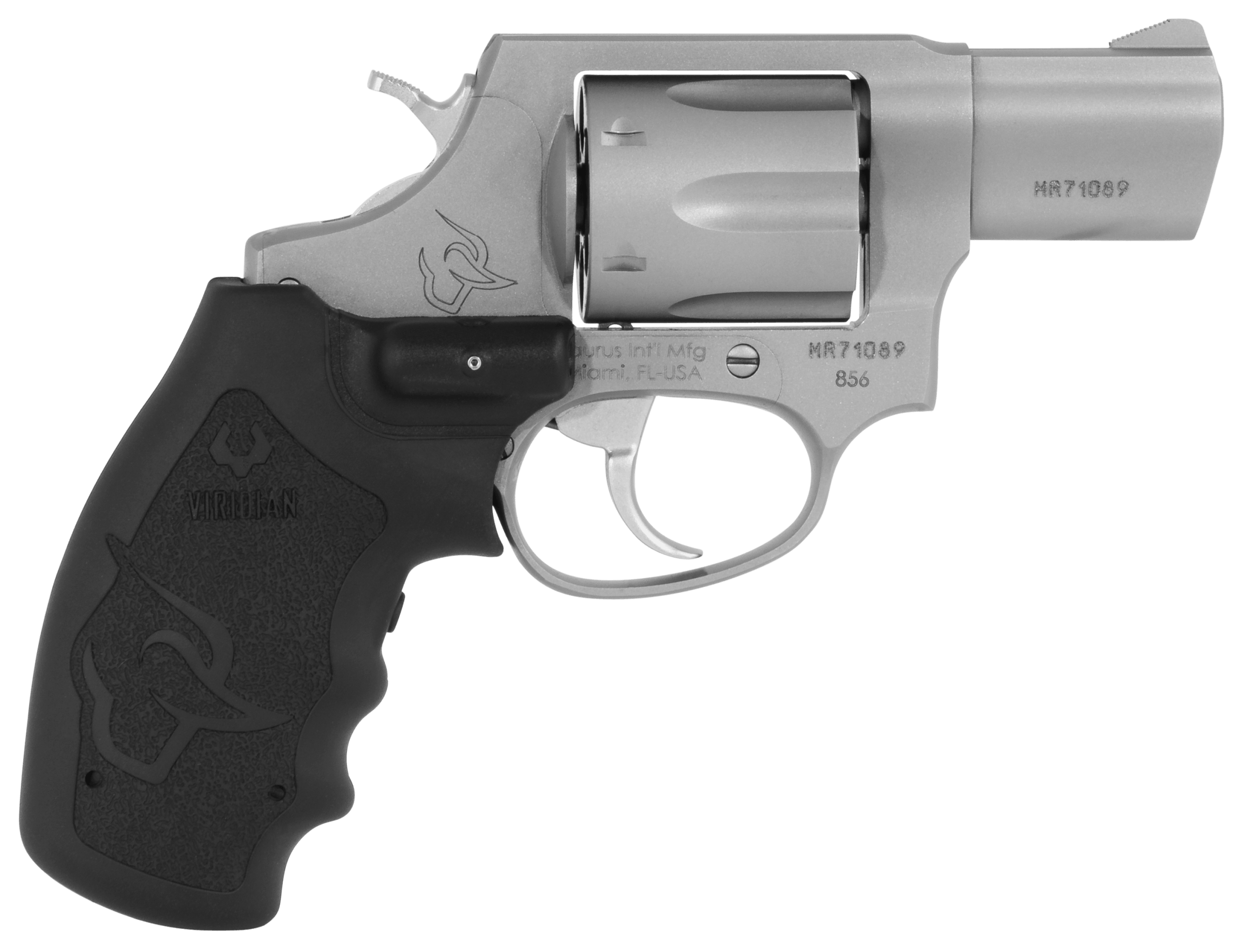 Taurus 2856029VL 856 38 Special +P Caliber with 2" Barrel 6rd Capacity Cylinder Overall Matte Finish Stainless Steel & Finger Grooved Black Rubber Grip Includes Viridian Laser