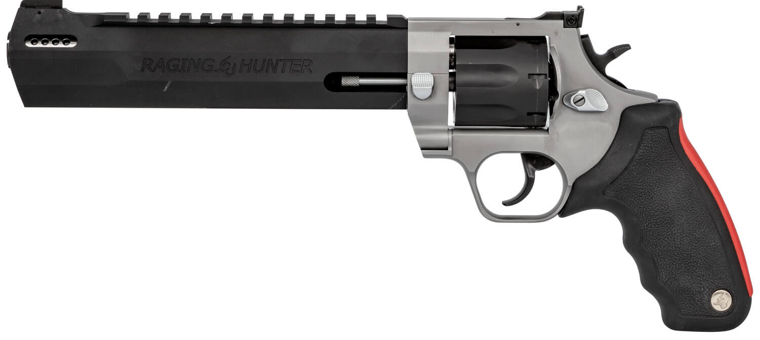 Taurus 2357085RH Raging Hunter 38 Special +P or 357 Mag Caliber with 8.38" Picatinny Rail/Ported Barrel 7rd Capacity Matte Black Oxide Finish Cylinder Matte Finish Stainless Steel Frame & Black Rubber with Integrated Red Cushion Insert Grip - Image 2