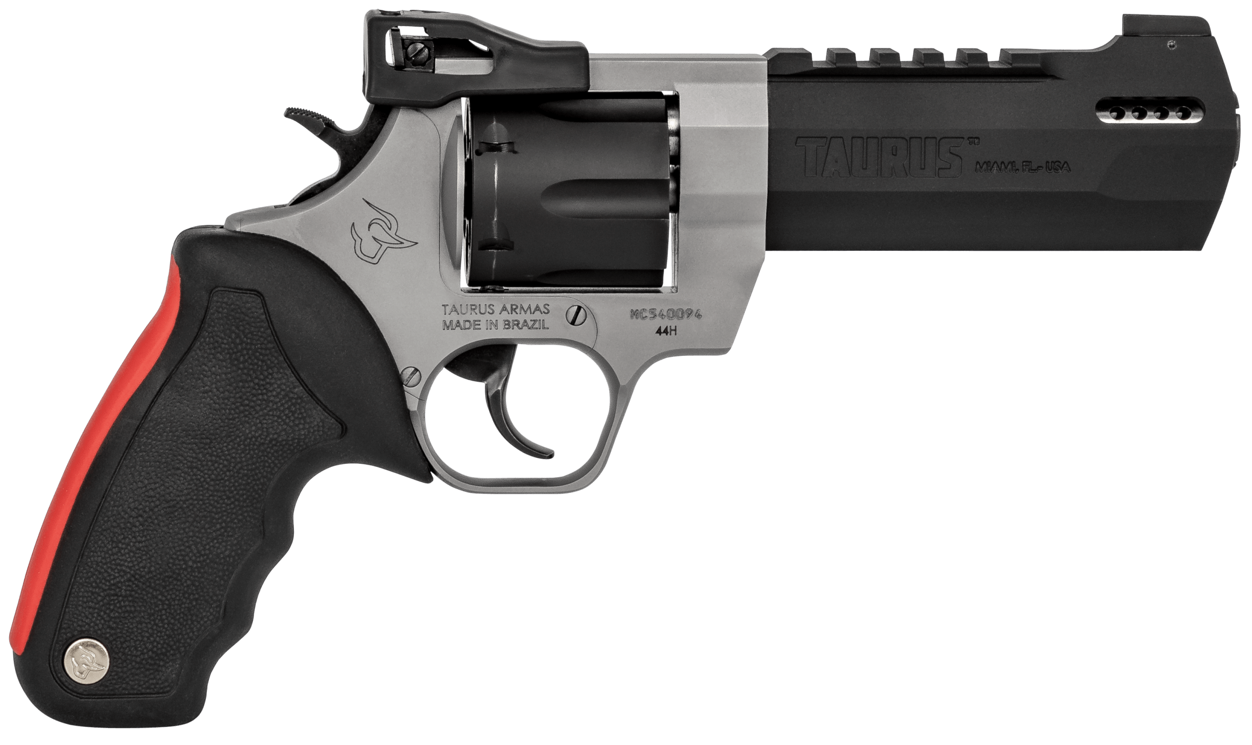 Taurus 2-440055RH Raging Hunter 44 Rem Mag 6rd 5.12" Picatinny Rail/Ported Barrel Matte Black Oxide Finish Cylinder Matte Finish Stainless Steel Frame & Black Rubber with Integrated Red Cushion Insert Grip