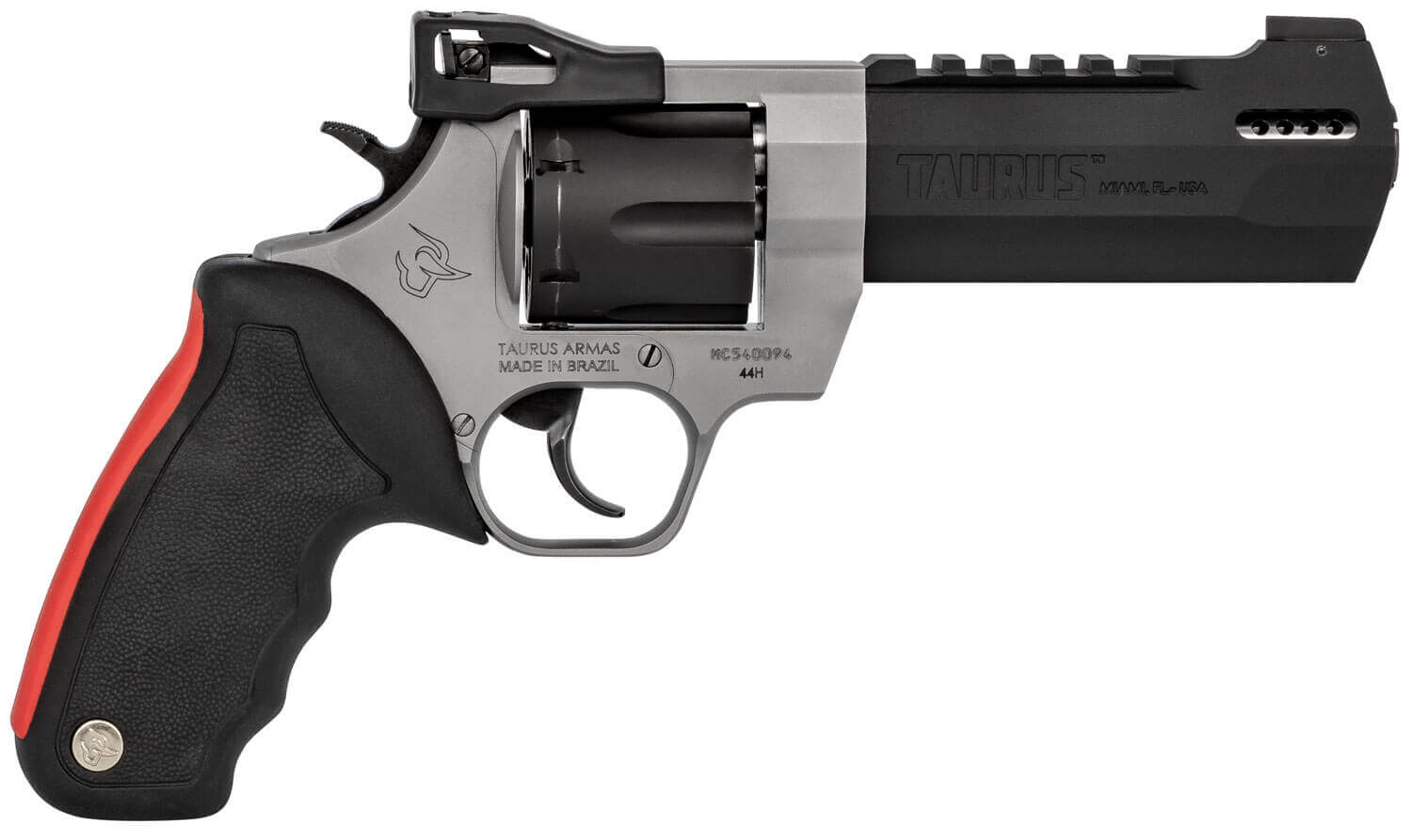 Taurus 2-440055RH Raging Hunter 44 Rem Mag 6rd 5.12" Picatinny Rail/Ported Barrel Matte Black Oxide Finish Cylinder Matte Finish Stainless Steel Frame & Black Rubber with Integrated Red Cushion Insert Grip - Image 2