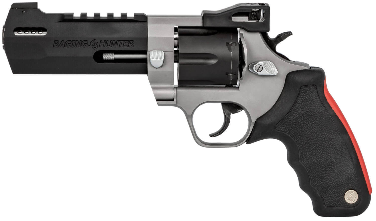 Taurus 2-440055RH Raging Hunter 44 Rem Mag 6rd 5.12" Picatinny Rail/Ported Barrel Matte Black Oxide Finish Cylinder Matte Finish Stainless Steel Frame & Black Rubber with Integrated Red Cushion Insert Grip - Image 5