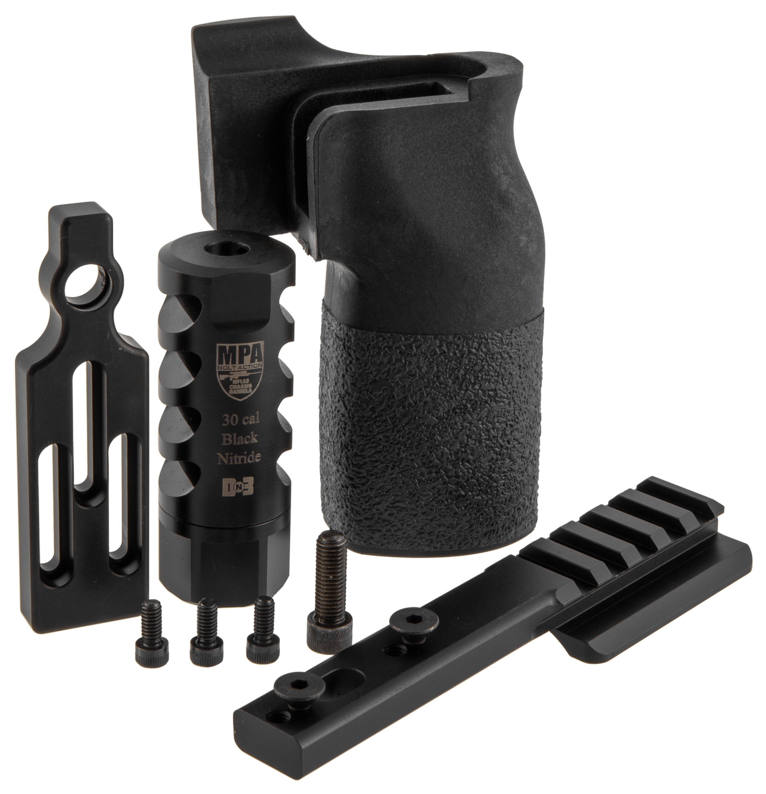 MasterPiece Arms 65PMRACCBUNDLE ACCBundle DN3 Muzzle Brake Vertical Grip V4 Spigot Mount & Bag Rider For 6.5 Creedmoor MasterPiece Arms PMR