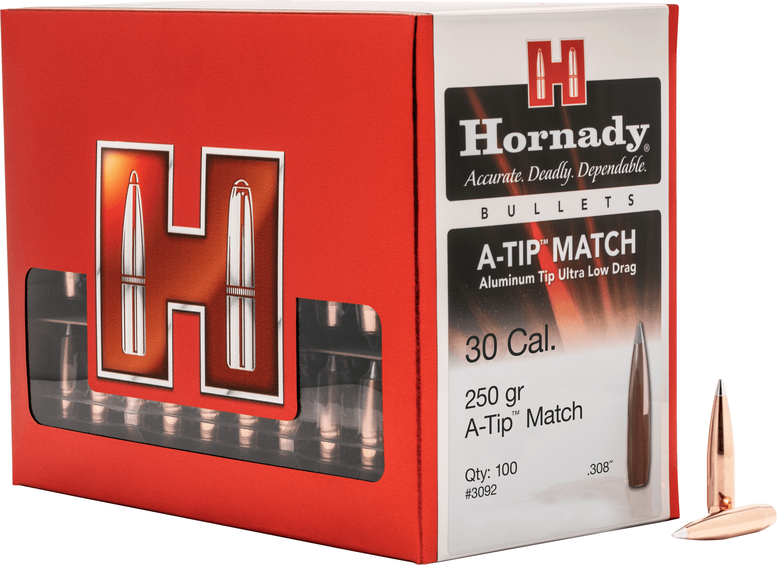 Hornady 3092 A-Tip Match 30 Cal .308 250 gr A Tip Match 100rd Box