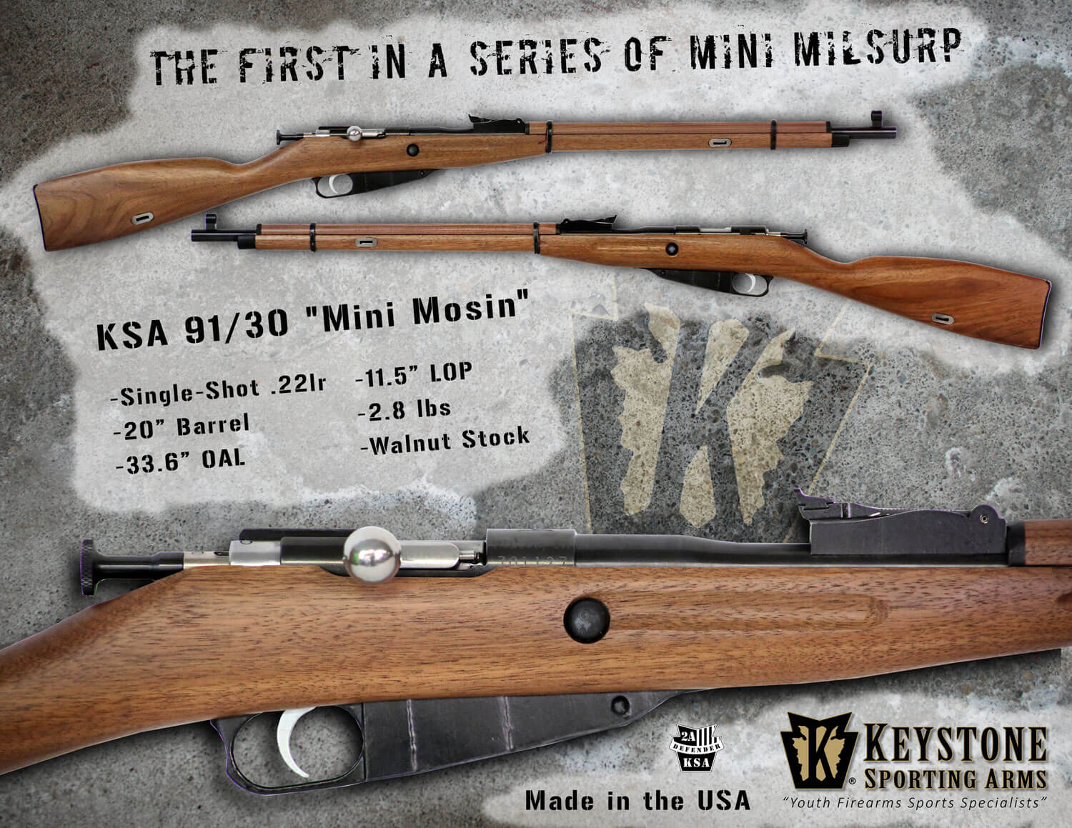 Crickett KSA9130 91/30 Mini Youth 22 LR 1rd 20" Blued Barrel & Receiver Hooded Front/Adjustable Rear Sights Black Walnut Stock w/11.5" LOP - Image 3