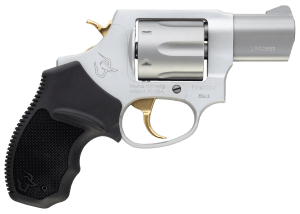 Taurus 2856029ULGLD 856 Ultra-Lite 38 Special Caliber with 2" Barrel 6rd Capacity Cylinder Overall Matte Finish Stainless Steel Gold Trigger/Hammer Frame & Finger Grooved Black Rubber Grip