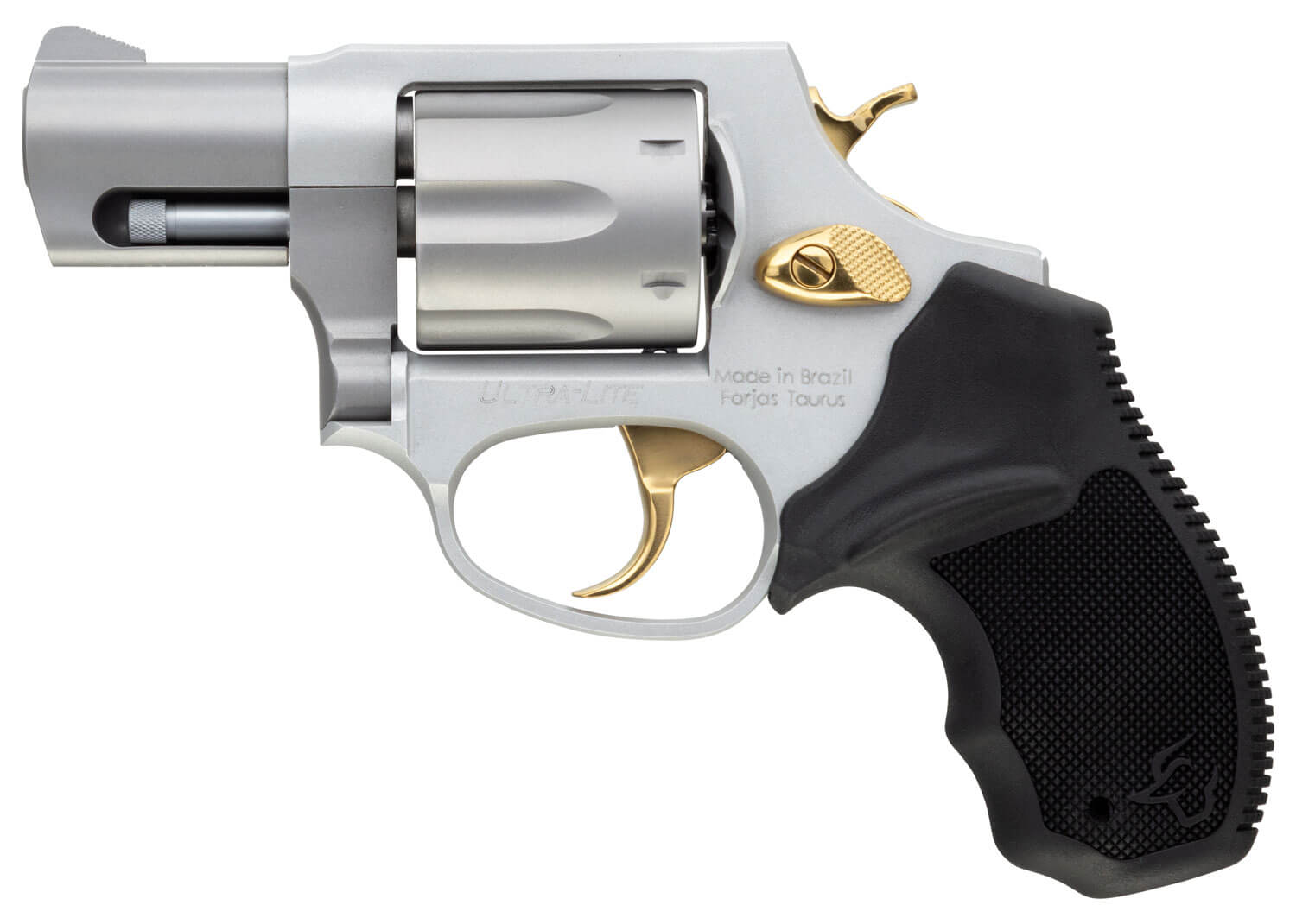 Taurus 2856029ULGLD 856 Ultra-Lite 38 Special Caliber with 2" Barrel 6rd Capacity Cylinder Overall Matte Finish Stainless Steel Gold Trigger/Hammer Frame & Finger Grooved Black Rubber Grip - Image 2