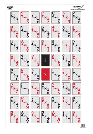 Birchwood Casey 37028 EZE-Scorer 52-Card Shoot-Up Playing Cards Paper Hanging 23" x 35" Black/Red 100 Per Pkg