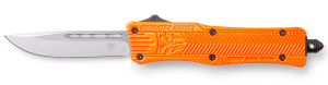 CobraTec Knives SORCTK1SDNS CTK-1 Small 2.75" OTF Drop Point Plain D2 Steel Blade/Orange Aluminum Handle Features Glass Breaker Includes Pocket Clip