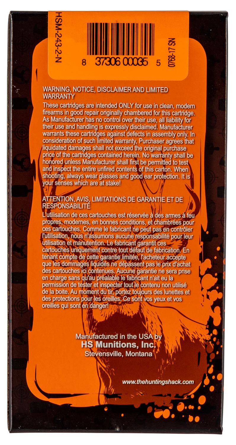 HSM 2432N Varmint Hunting 243 Win 75 gr Hornady V-Max (VMX) 20rd Box - Image 3