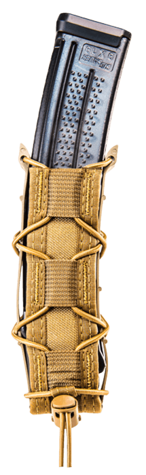 High Speed Gear 11EX00CB TACO Extended Mag Pouch Single Coyote Brown Nylon MOLLE Belts 2" Wide Compatible w/ Pistol