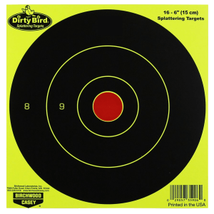 Birchwood Casey 35906 Dirty Bird 6" Bullseye Paper Hanging Pistol/Rifle Black/Yellow 16 Per Pkg