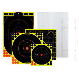 Birchwood Casey 38102 Sharpshooter Target & Stand Kit Silhouette/Bullseye Paper Stand Black/Yellow Includes Pasters 1 Frame/4 Targets