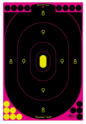Birchwood Casey 34633 Shoot-N-C Reactive Target Black/Pink Hanging Paper Pink Pkg of 100 Includes Pasters