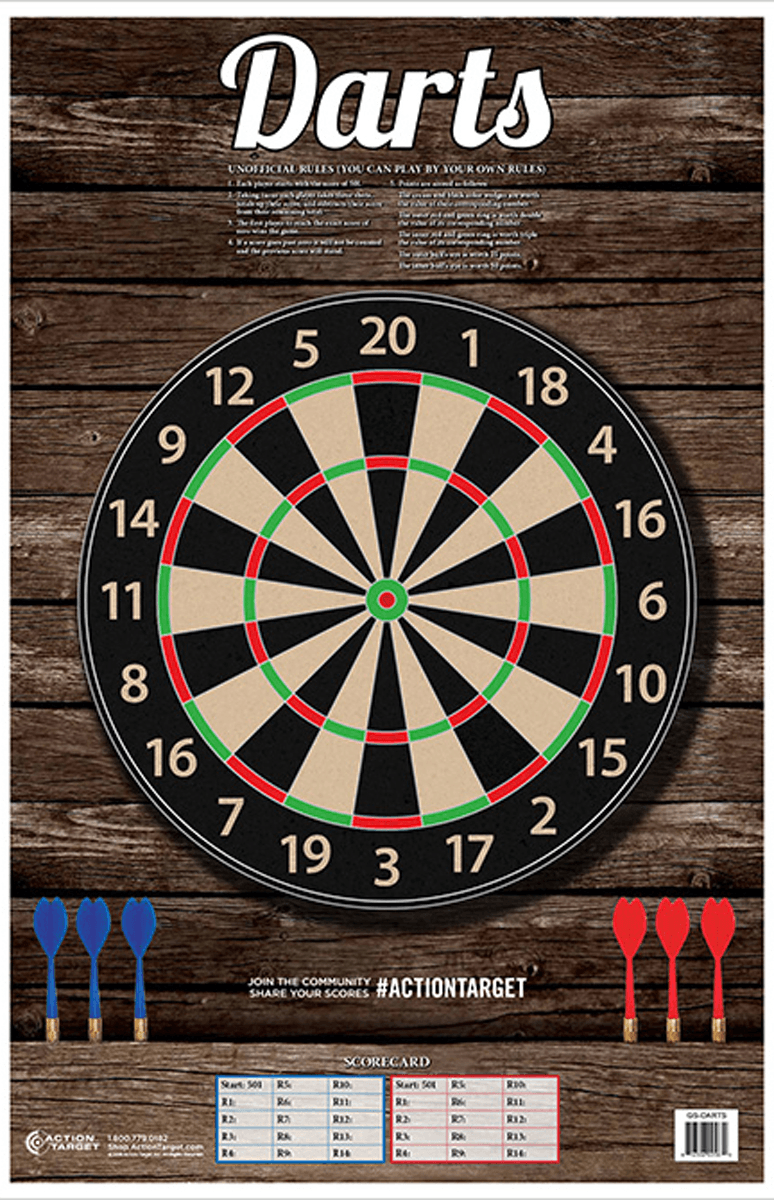 Action Target GSDARTS100 Entertainment Dart Board Paper Hanging 23" x 35" Multi-Color 100rd Box