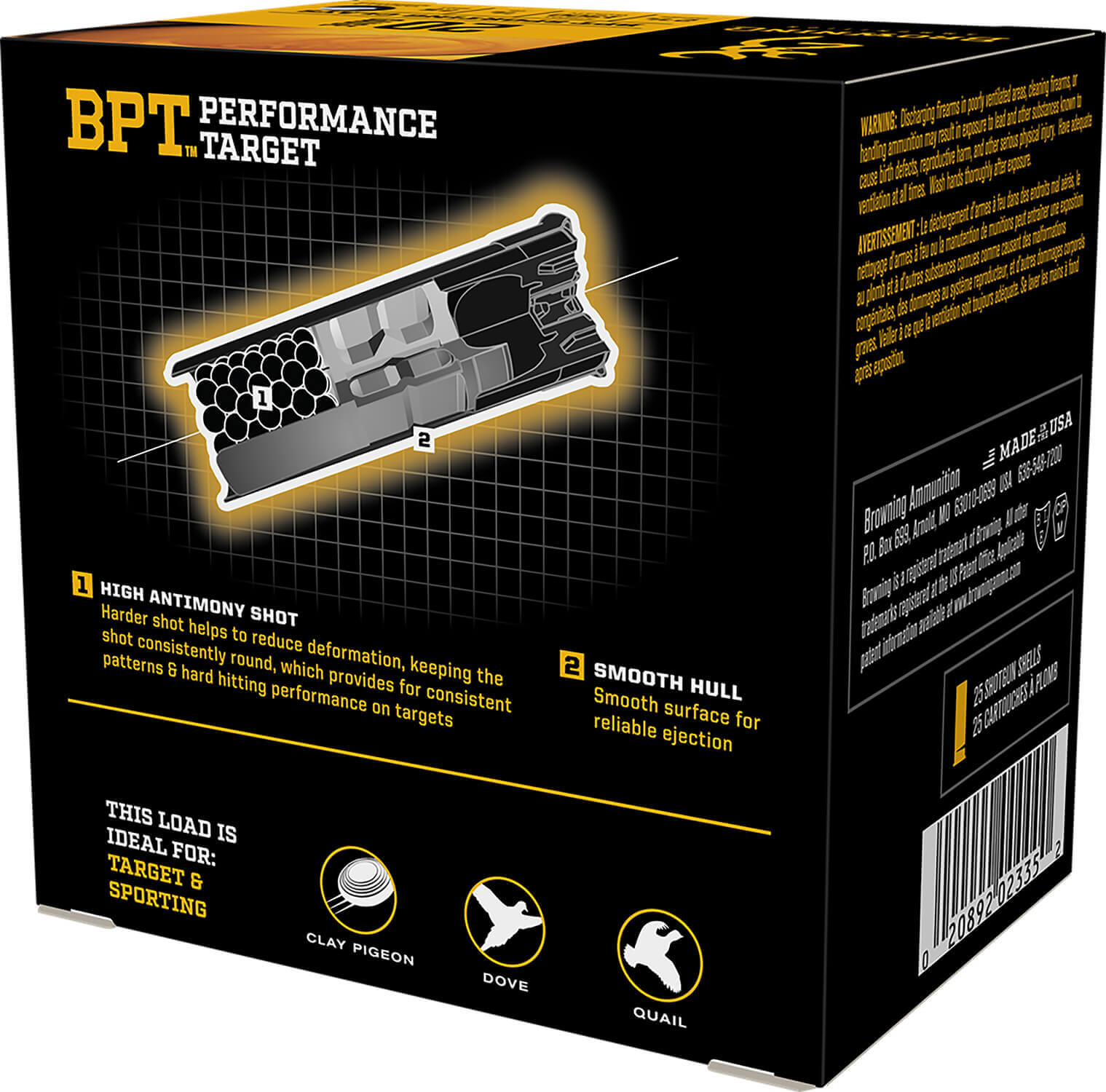Browning Ammo B193632027 BPT Performance Target Sporting Clay 20Gauge 2.75" 7/8oz 7.5Shot 25rd Box - Image 2