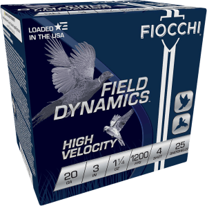 Fiocchi 203HV4 Field Dynamics High Velocity 20Gauge 3" 1 1/4oz 4Shot 25rd Box