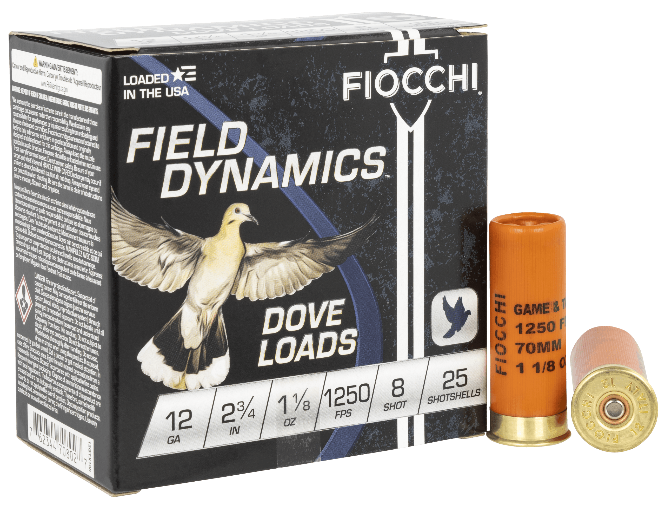 Fiocchi 12GTX188 Field Dynamics Dove & Quail 12Gauge 2.75" 1 1/8oz 8Shot 25rd Box