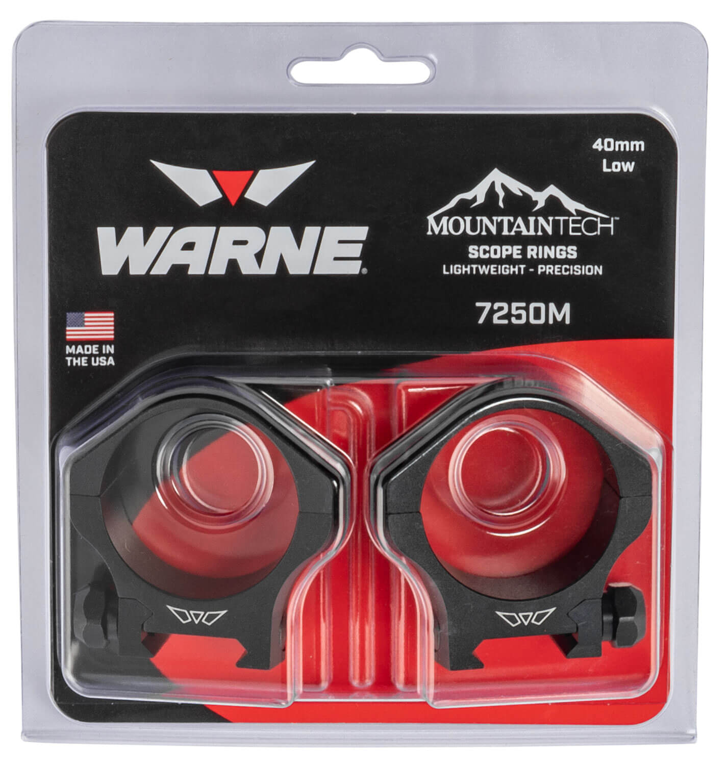 Warne 7250M Scope Rings Mountain Tech Matte Black 40mm Low 0 MOA - Image 2