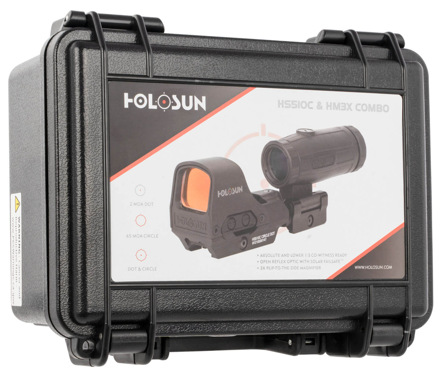 Holosun HS510CHM3X 510 & HM3X Combo Kit Black Anodized 1x 0.91" x 1.26" 2 MOA Red Dot/65 MOA Circle Multi Reticle 3x Magnifier 0.58" x 0.77" - Image 3