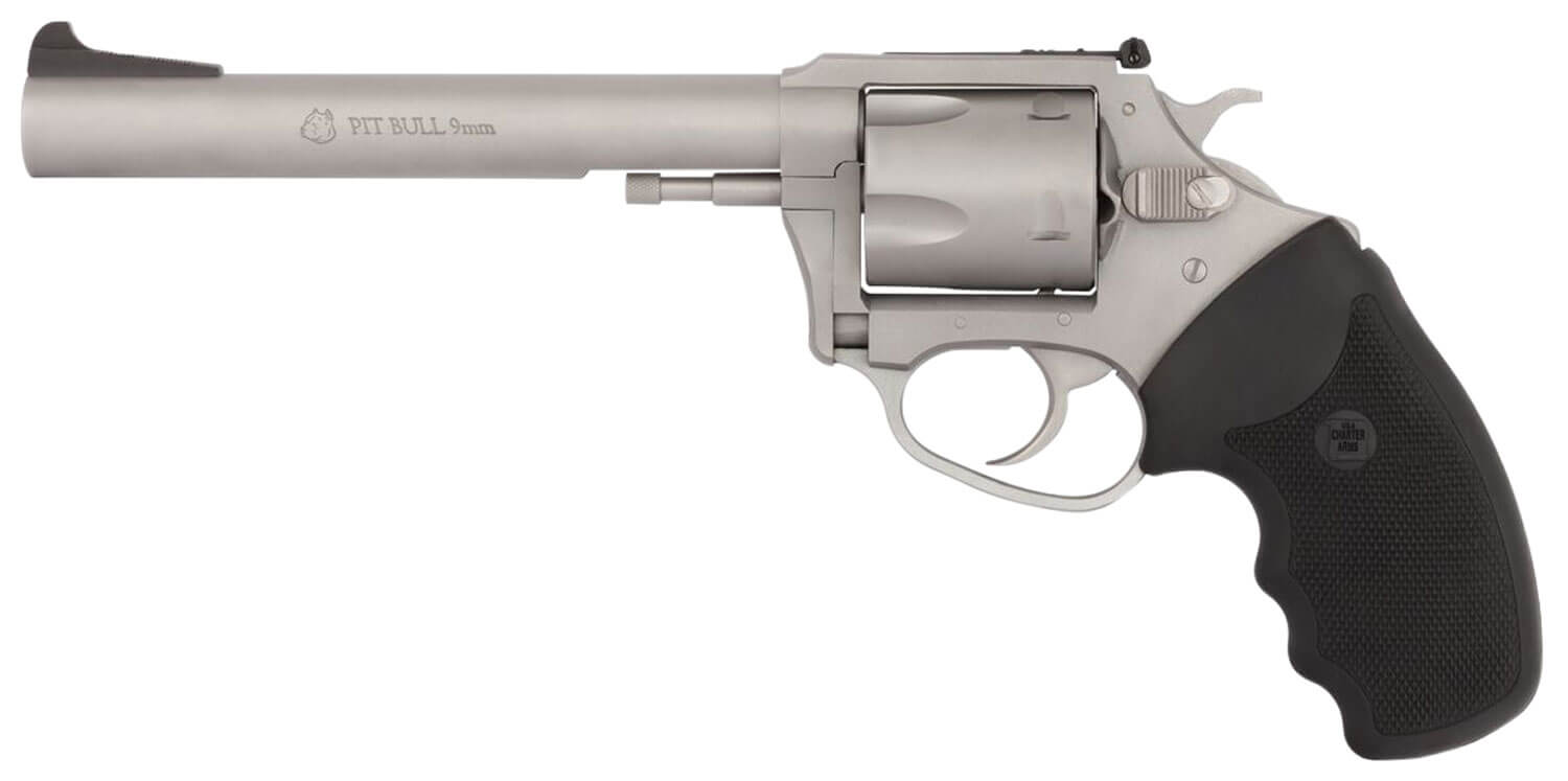 Charter Arms 79960 Pitbull Large 9mm Luger 5 Shot 6 Matte Stainless Steel Barrel Cylinder & Frame w/Black Finger Grooved Rubber Grip" - Image 2