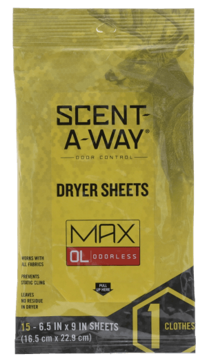 Scent-A-Way 07707 Max Dryer Sheets Odor Eliminator Odorless Scent Dryer Sheet 15 Per Pkg
