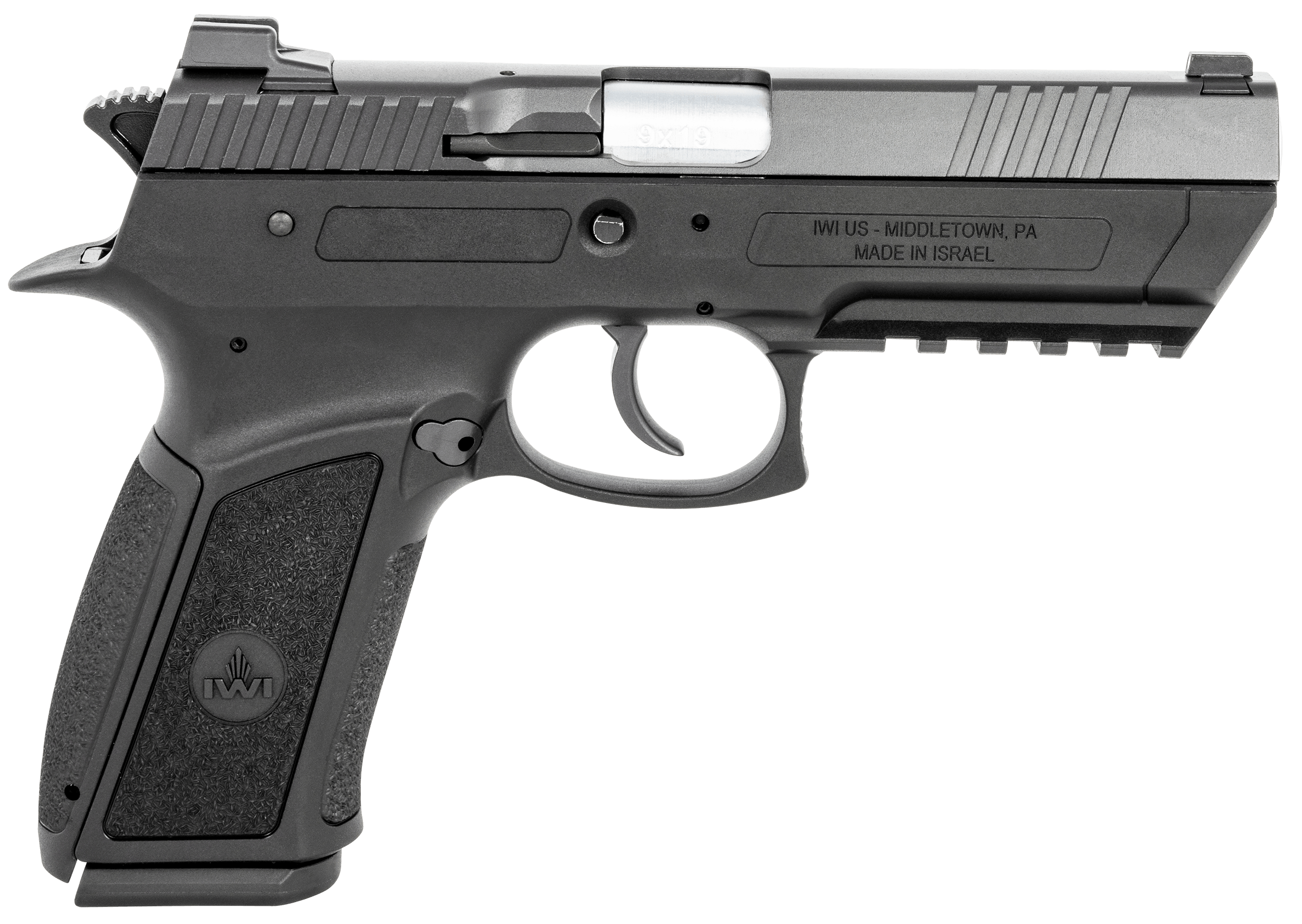IWI US J941PL9II Jericho 941 Enhanced 9mm Luger 16+1 4.40" Polygonal Rifled Barrel Black Serrated Steel Slide Black Polymer Frame w/Picatinny Rail Black Textured Grip Manual Thumb Safety Right Hand