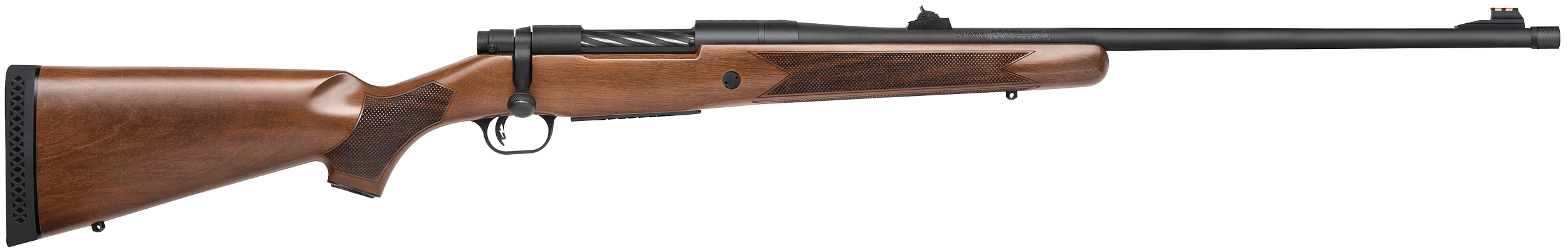 Mossberg 28121 Patriot Walnut 300 Win Mag 3+1 24" Threaded Barrel w/Recessed Match Crown Matte Blued Metal Finish Spiral-Fluted Bolt Walnut Stock Adjustable Fiber Optic Sights Drop Box Magazine Adjustable LBA Trigger
