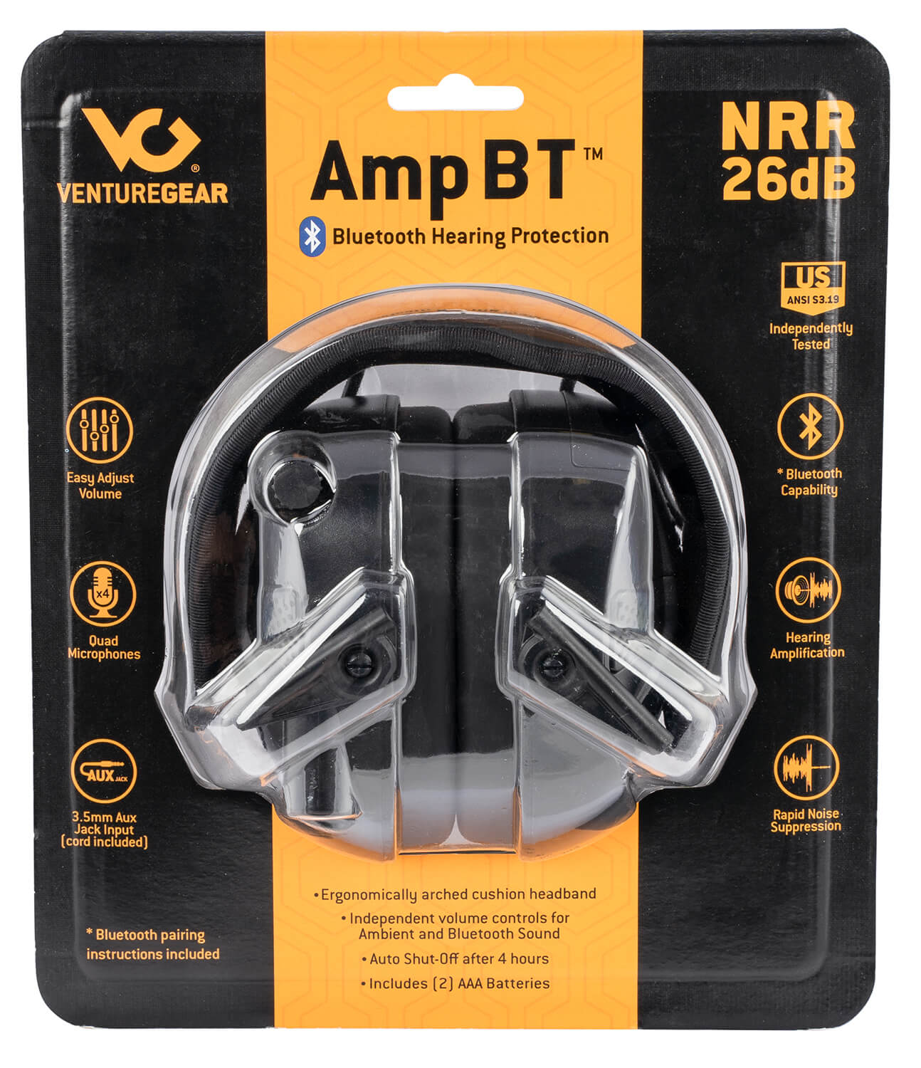 Pyramex VGPME30BT Venture Gear AMP Muff Polymer 26 dB Over the Head Black Adult 1 Pair - Image 3
