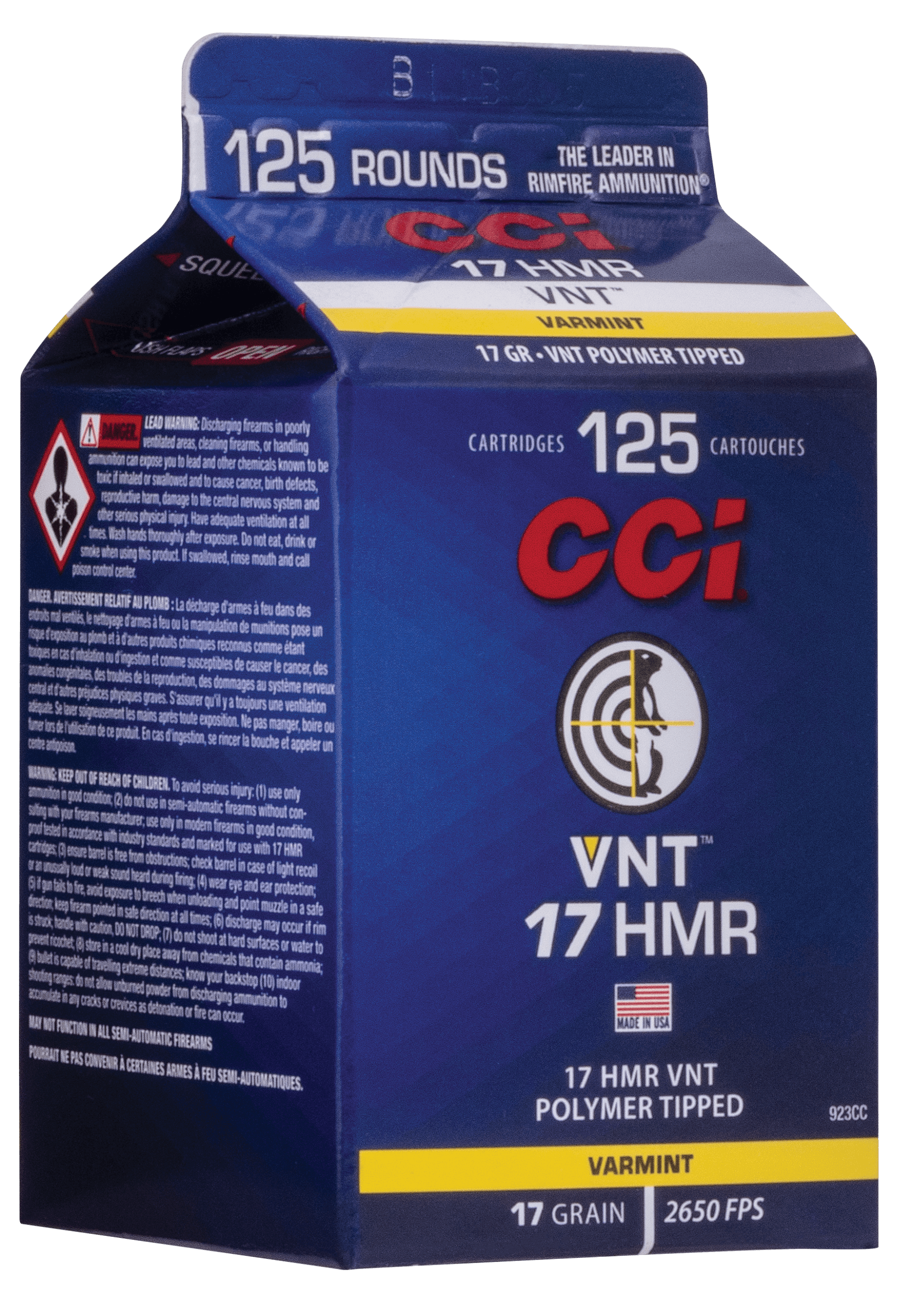 CCI 923CC VNT Rimfire 17HMR 17gr Varmint Tipped 125rd Box