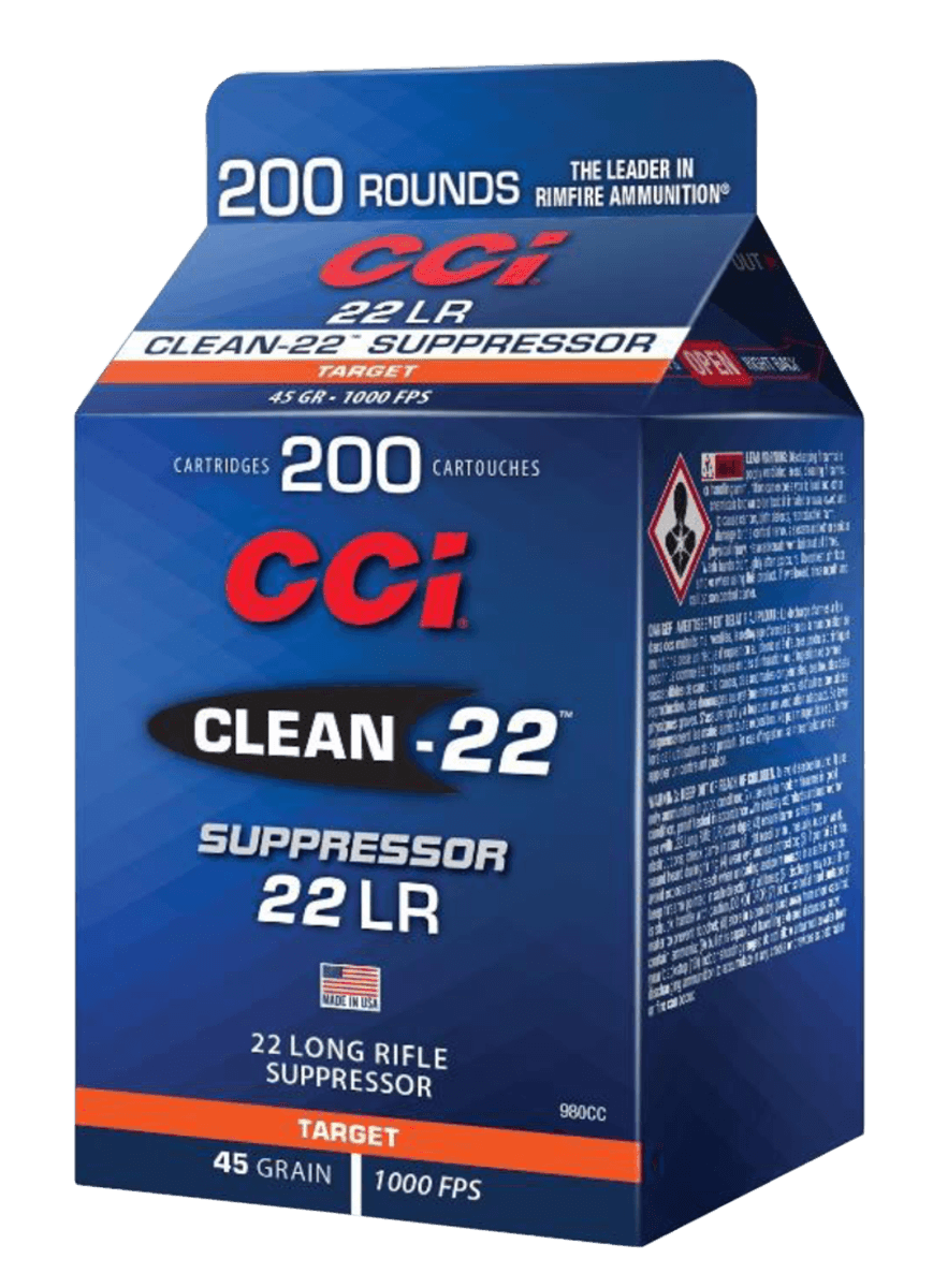 CCI 980CC Clean-22 Suppressor 22 LR 45 gr Lead Round Nose 200 Per Box/ 10 Case