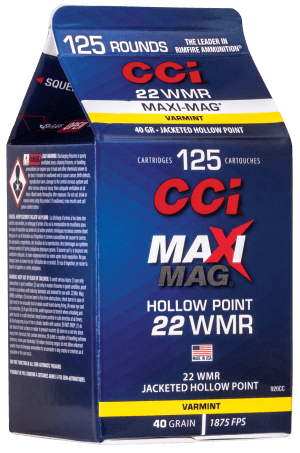 CCI 920CC Maxi-Mag Rimfire 22WMR 40gr Jacketed Hollow Point 125rd Box