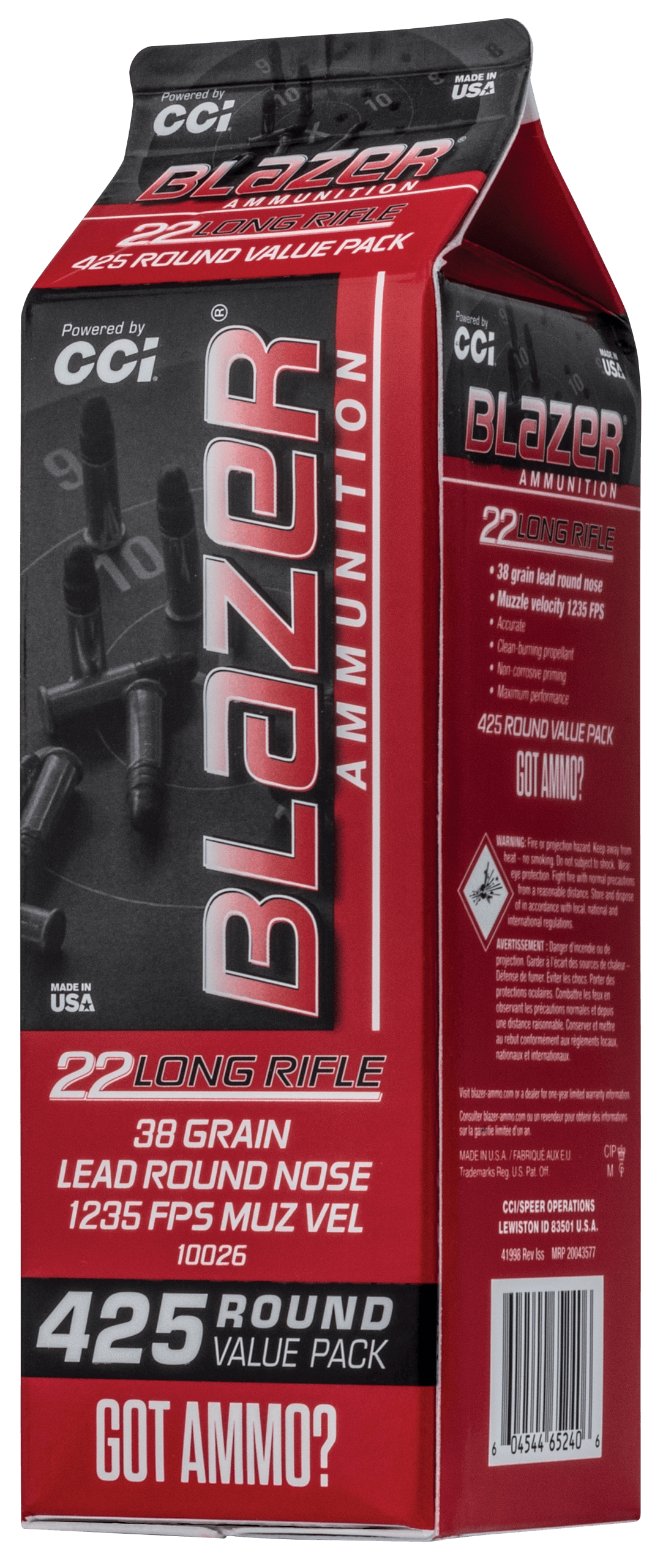 CCI 10026 Blazer Rimfire 22LR 38gr Lead Round Nose 425rd Box/8 Case
