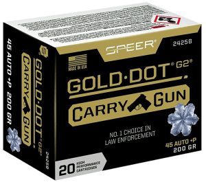 Speer 24258 Gold Dot Carry Gun 45 ACP +P 200 gr Hollow Point 20rd Box