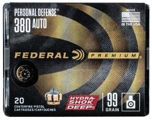Federal P380HSD1 Premium Personal Defense 380ACP 99gr Hydra-Shok Deep Hollow Point 20rd Box