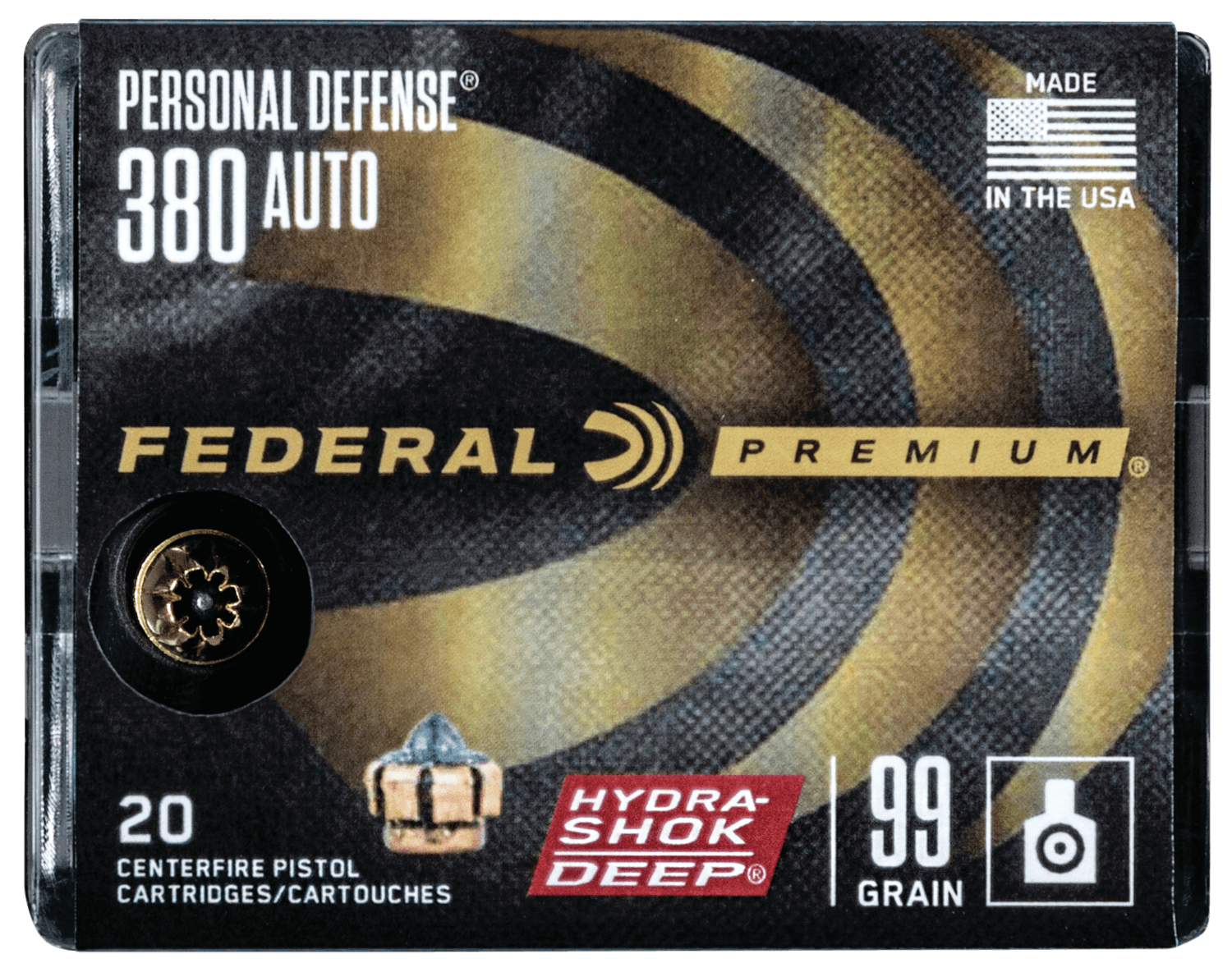 Federal P380HSD1 Premium Personal Defense 380ACP 99gr Hydra-Shok Deep Hollow Point 20rd Box