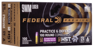 Federal P9HST1TM100 Premium Practice & Defend 9mm Luger 124 gr HST JHP Syntech TSJ 100rd Box