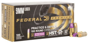 Federal P9HST2TM100 Premium Practice & Defend 9mmLuger 147gr HST JHP/Syntech TSJ 100rd Box/5 Case