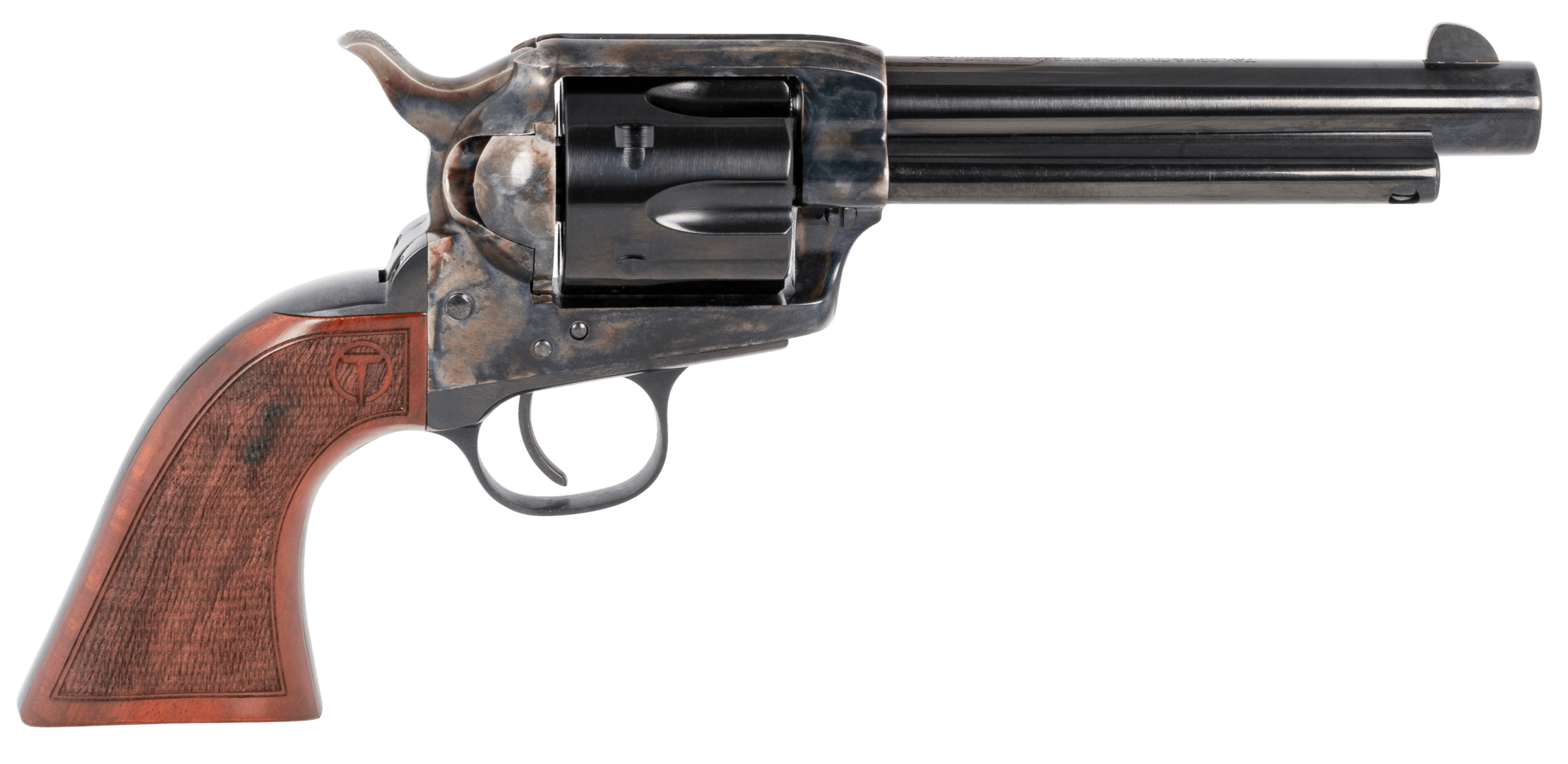Taylors & Company 550811 Smoke Wagon 357 Mag Caliber with 5.50" Blued Finish Barrel 6rd Capacity Blued Finish Cylinder Color Case Hardened Finish Steel Frame & Checkered Walnut Grip