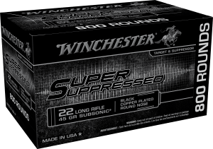 Winchester Ammo SUP22LRB Super Suppressed  22 LR 45 gr Black Copper Plated Round Nose 800 Per Bx/ 2 Case Bulk