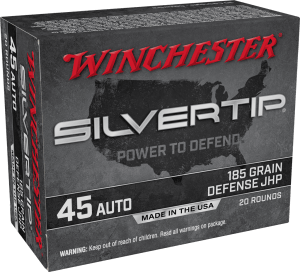Winchester Ammo W45AST Silvertip 45 ACP 185 gr Silvertip Jacket Hollow Point 20rd Box