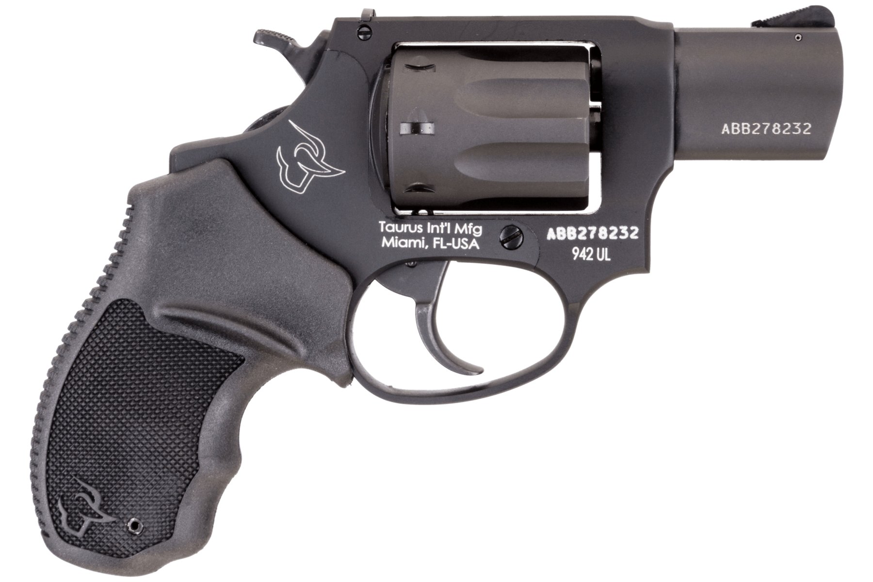 Taurus 2-942021UL 942 Ultra-Lite 22 LR Caliber with 2" Matte Black Finish Barrel 8rd Capacity Matte Black Finish Cylinder Black Anodized Finish Aluminum Frame & Finger Grooved Black Polymer Grip